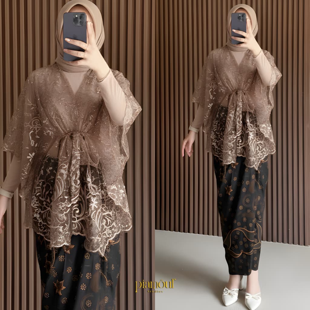 PIAMOUR | GHINA Baju Kondangan Wanita Kekinian Remaja Hijab Non Hijab One Set Kebaya Modern Brokat Wisuda Tunangan Lamaran Bridesmaids Jumbo