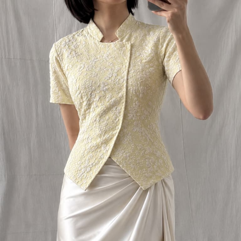 PIAMOUR | SEKAR Kebaya Janggan Lengan Pendek Fukuro Jacquard Atasan Wanita Modern Baju Natal Wisuda Baju Kondangan Wanita Kekinian