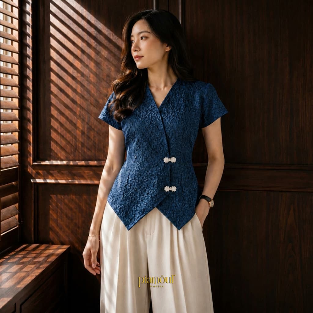 SAKURA Kebaya Modern Wanita Lengan Pendek Fukuro Jacquard Atasan Outer Vest Baju Kondangan Wanita Kekinian Wisuda Pesta natal Aesthetic