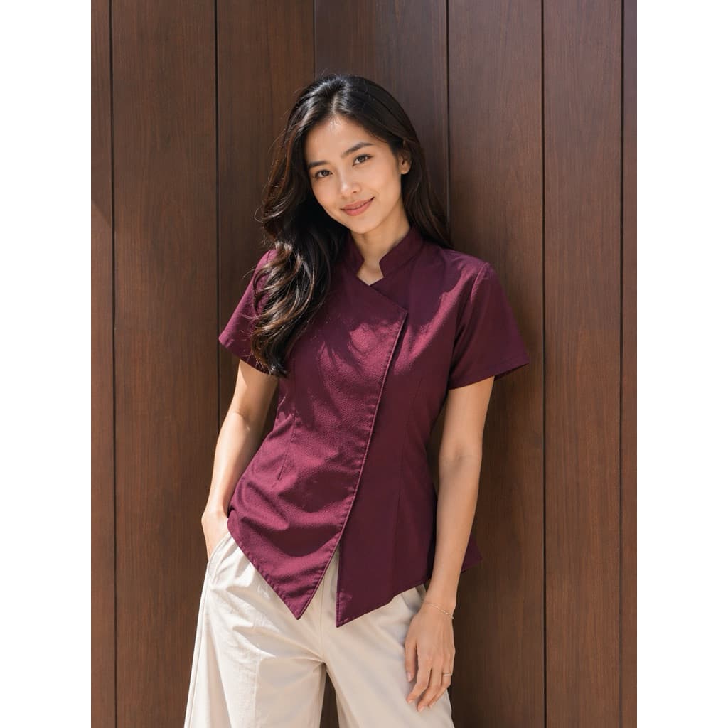 PIAMOUR Kebaya Janggan Modern Lengan Pendek Baju Kondangan Wanita Kekinian Wisuda Pesta Atasan Outer Premium Dobby Emboss