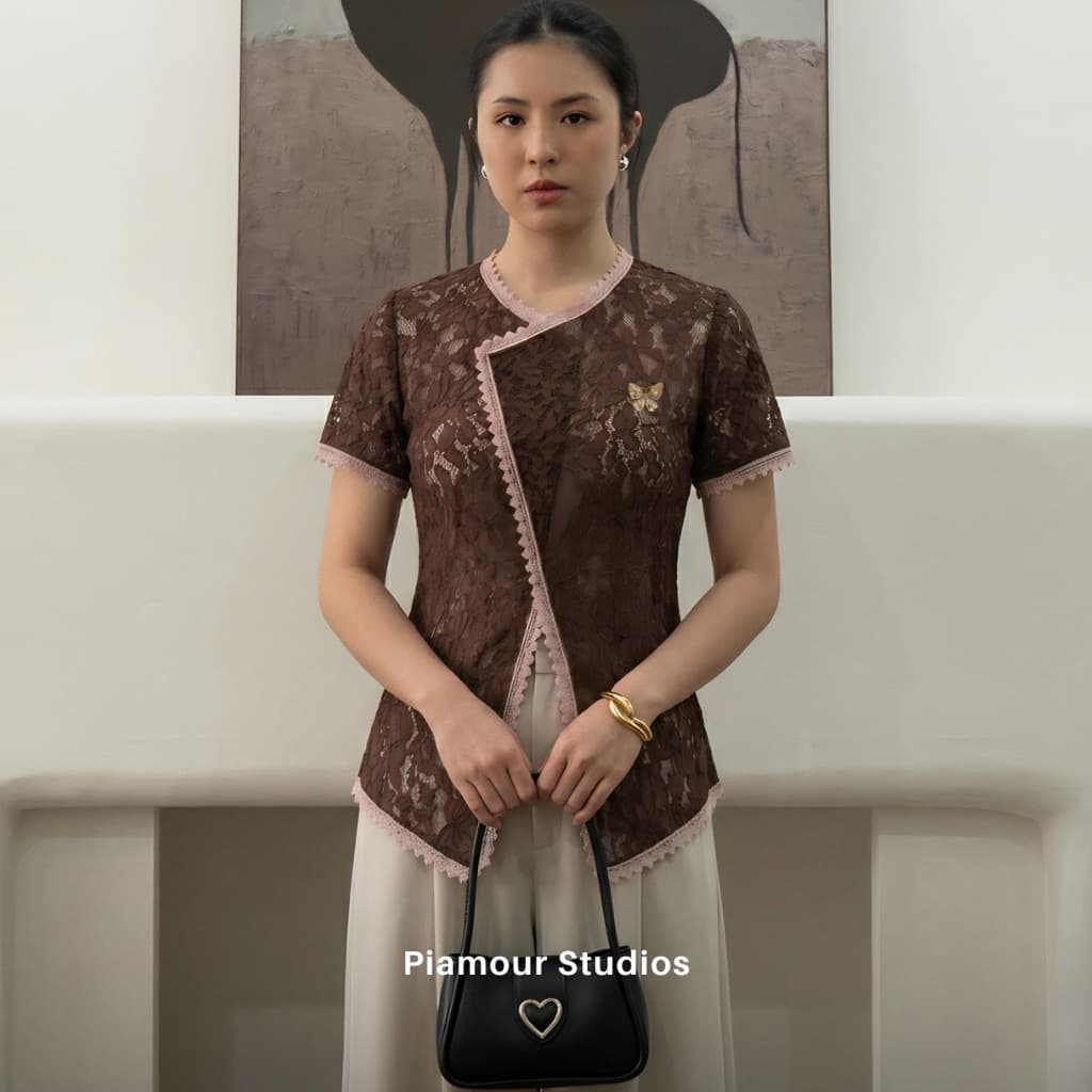 ELORA Kebaya Janggan Modern Brukat Lengan Pendek Brokat Premium Atasan Baju Kondangan Wanita Kekinian Wisuda Pesta Simple Elegan Setelan Kondangan Cewek