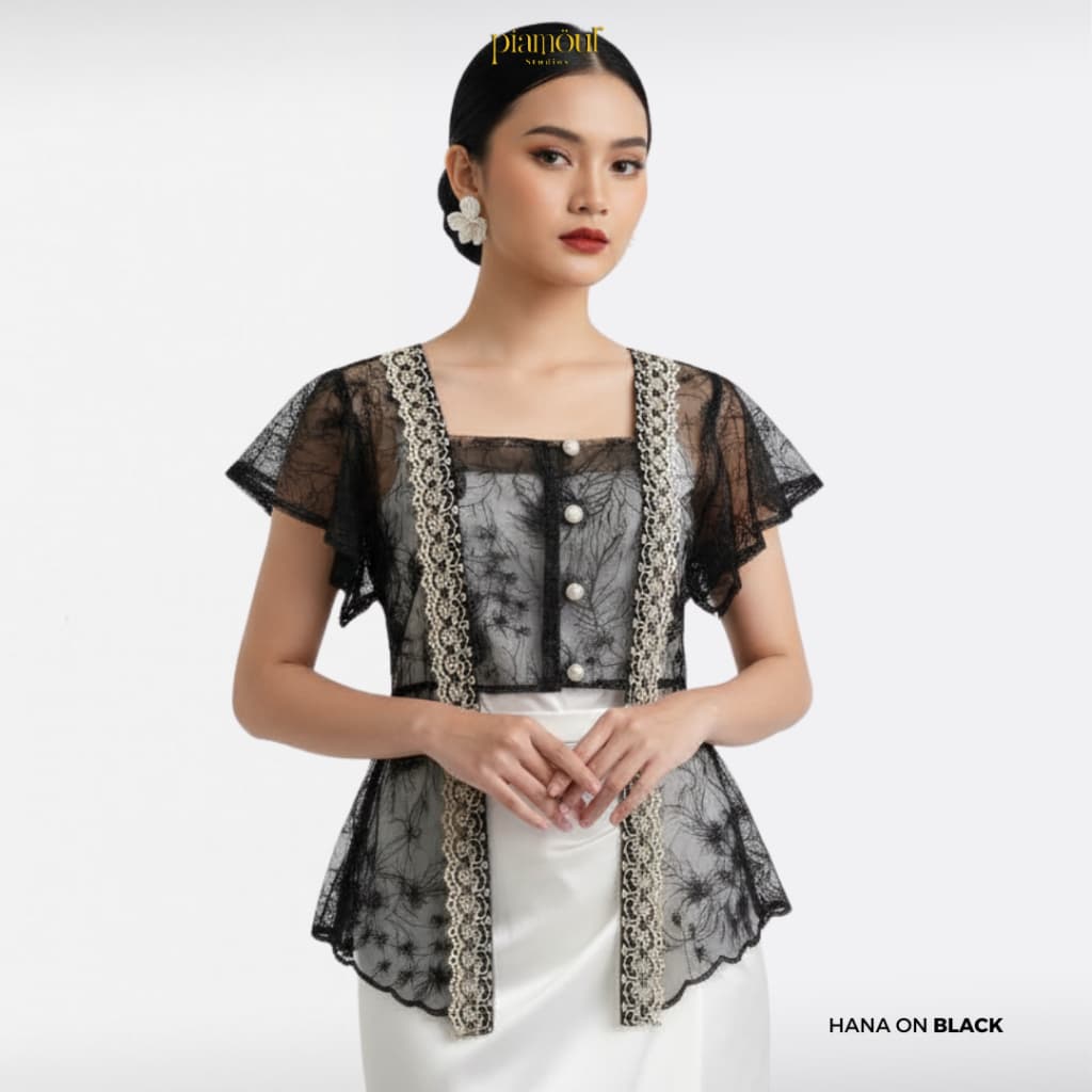 PIAMOUR | HANA Kebaya Kutubaru Modern Brukat Lace Tile Premium Kekinian Elegan Baju Kondangan Wanita One Set Rok Lilit