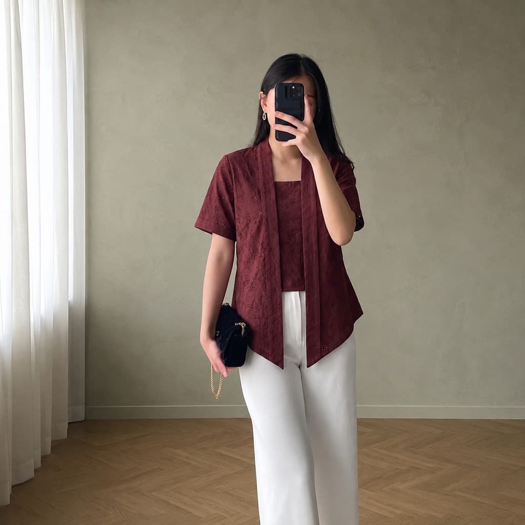 PIAMOUR | ELOK Kebaya Modern Kutubaru Katun Bolong Bordir Premium Baju Kartini Wisuda Kondangan Modern Elegan