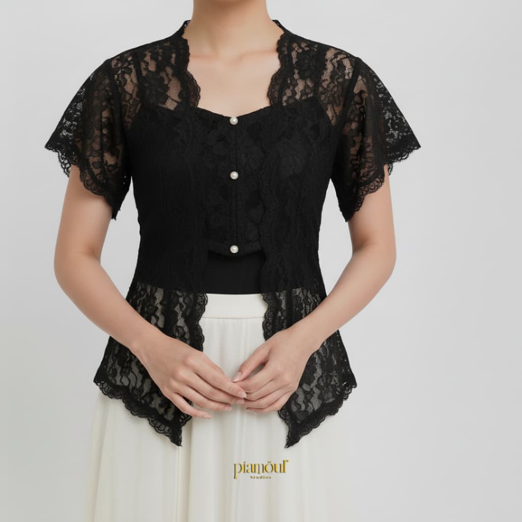 PIAMOUR Kebaya Kutubaru Modern Atasan Kebaya Outer Kutu Baru Lengan Pendek Baju Kondangan Wanita Kekinian Casual Classic