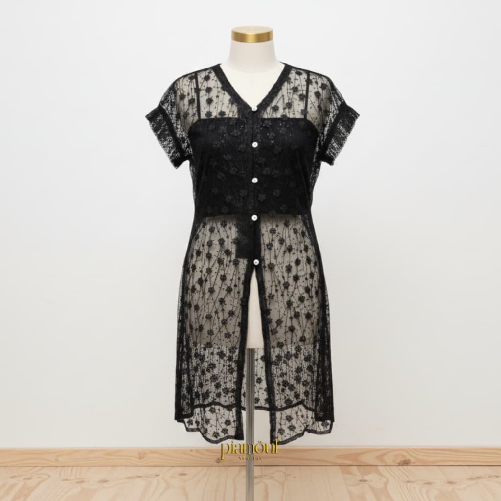 PIAMOUR Outer Brukat Jenar Kebaya Modern Wanita Premium Oneset Lace Tille + Rok Lilit Polos Kondangan Lebaran